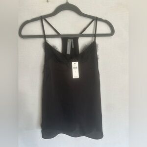 New Anthropologie silk black tank with lace trim